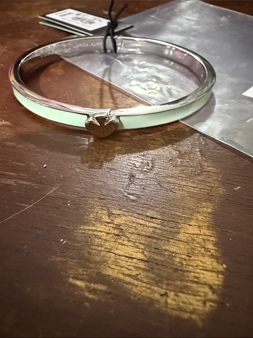 kate spade Silver Tone Hinged Bangle with Pale Mint Accent